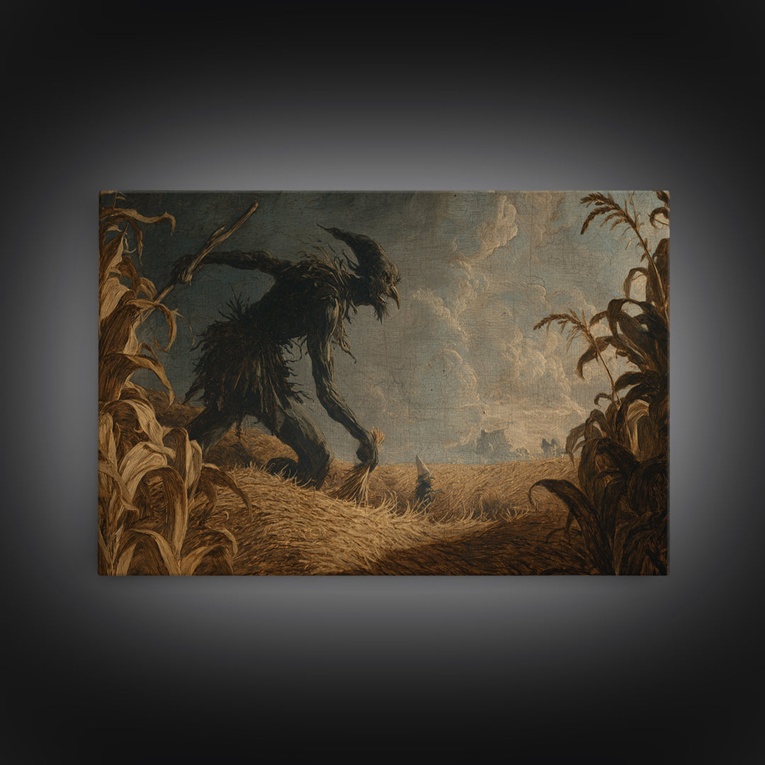 The Cornfield Crawler, Baroque Witchcraft Art, Landscape Wall Art, Macabre Wall Art, Framed Canvas Print, Halloween Wall Art