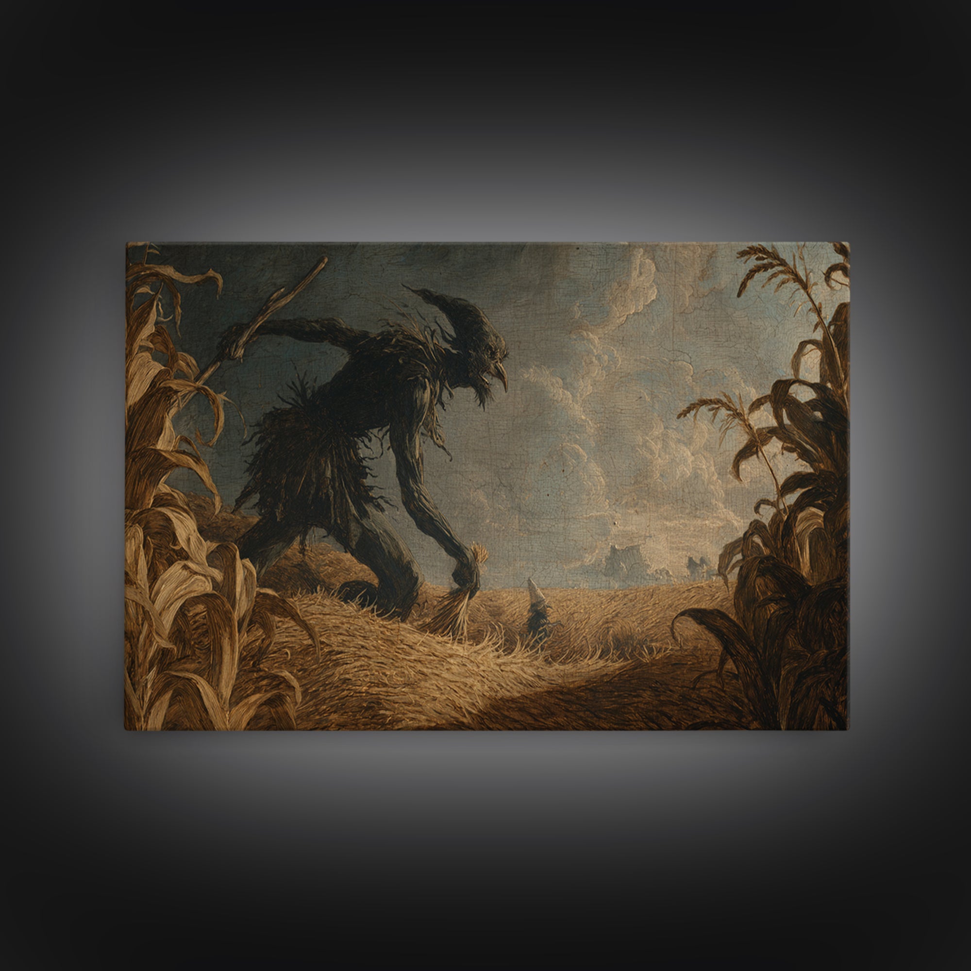 The Cornfield Crawler, Baroque Witchcraft Art, Landscape Wall Art, Macabre Wall Art, Framed Canvas Print, Halloween Wall Art