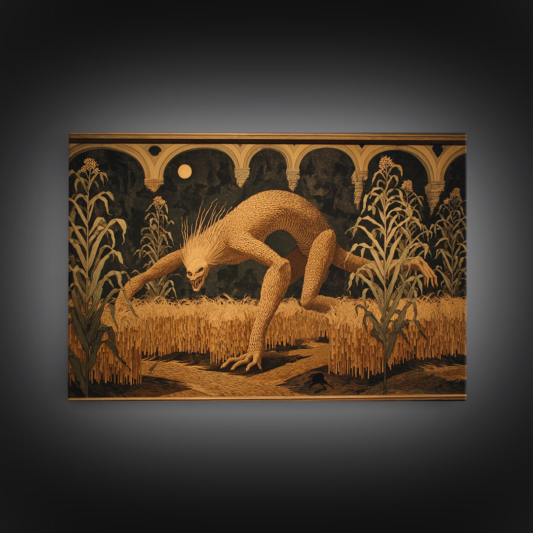 The Cornfield Crawler, Visionary Gothic Art, Landscape Wall Art, Dark Fantasy Wall Art, Canvas Print, Halloween Wall Art