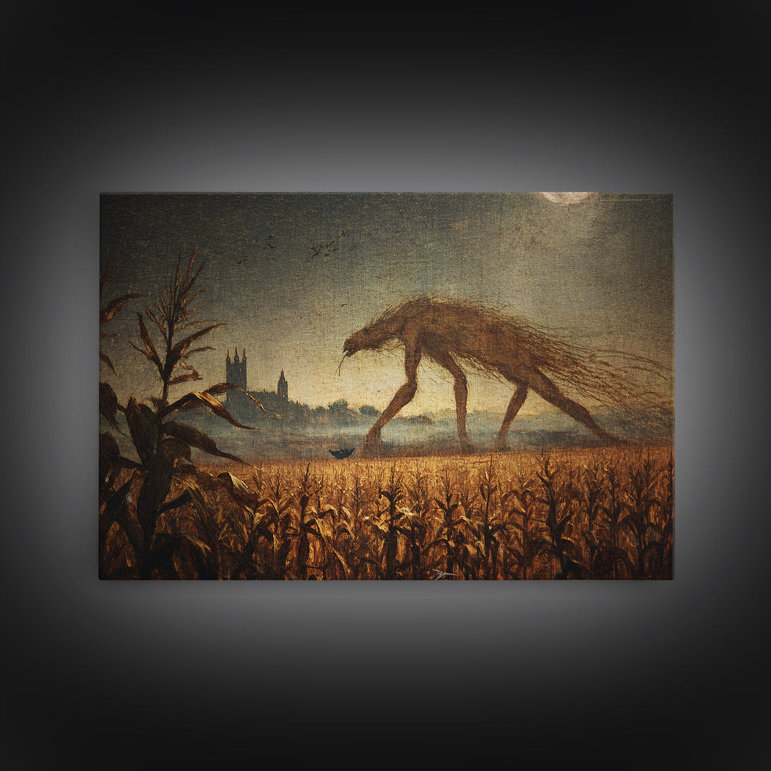 The Cornfield Crawler, Romantic Gothic Landscape, Landscape Wall Art, Macabre Wall Art, Canvas Print, Halloween Wall Art