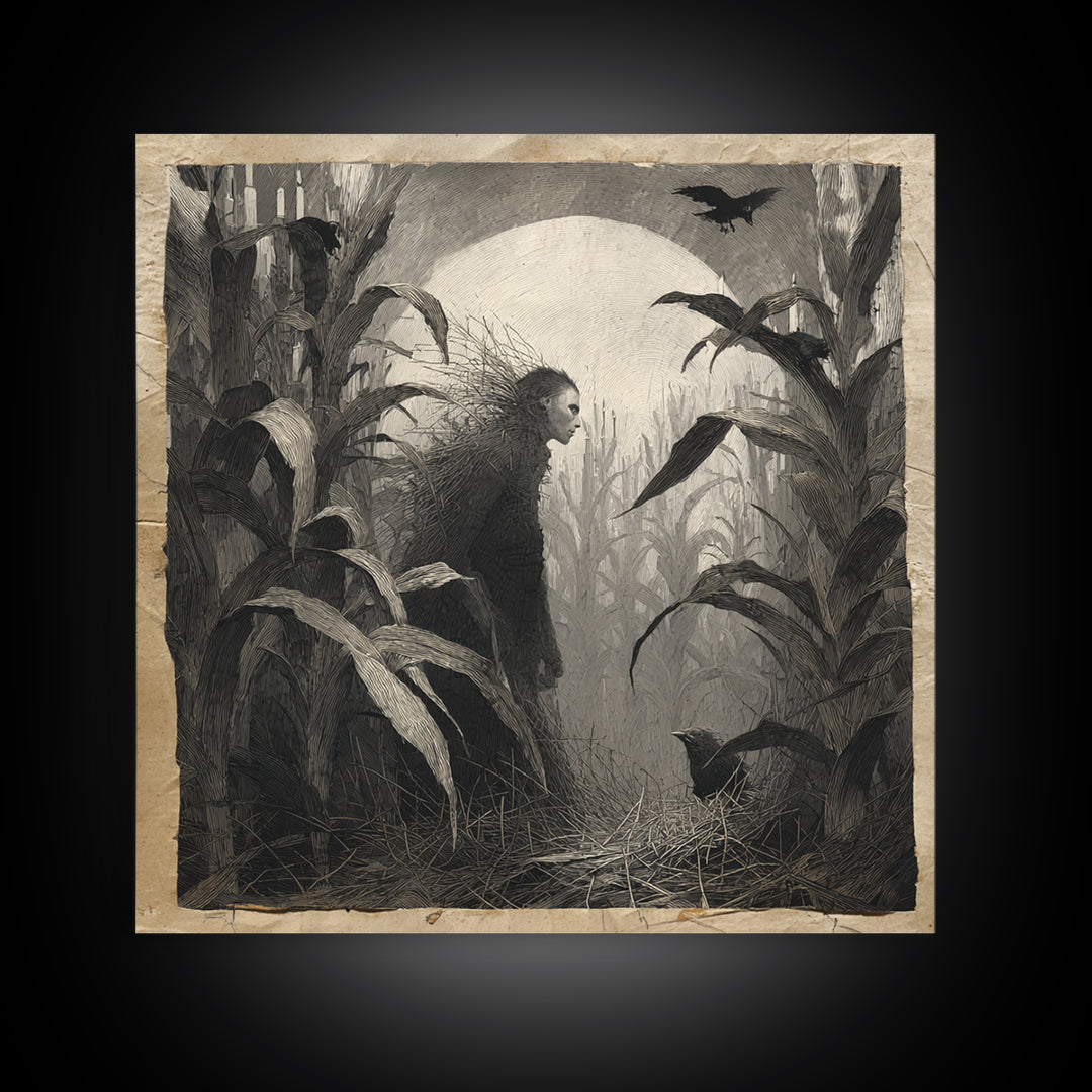 The Cornfield Crawler, Symbolist Dream Art, Square Wall Art, Macabre Wall Art, Framed Canvas Print, Halloween Wall Art