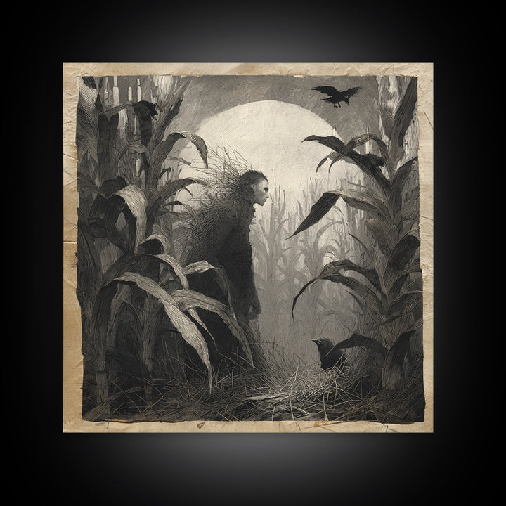 The Cornfield Crawler, Symbolist Dream Art, Square Wall Art, Macabre Wall Art, Framed Canvas Print, Halloween Wall Art