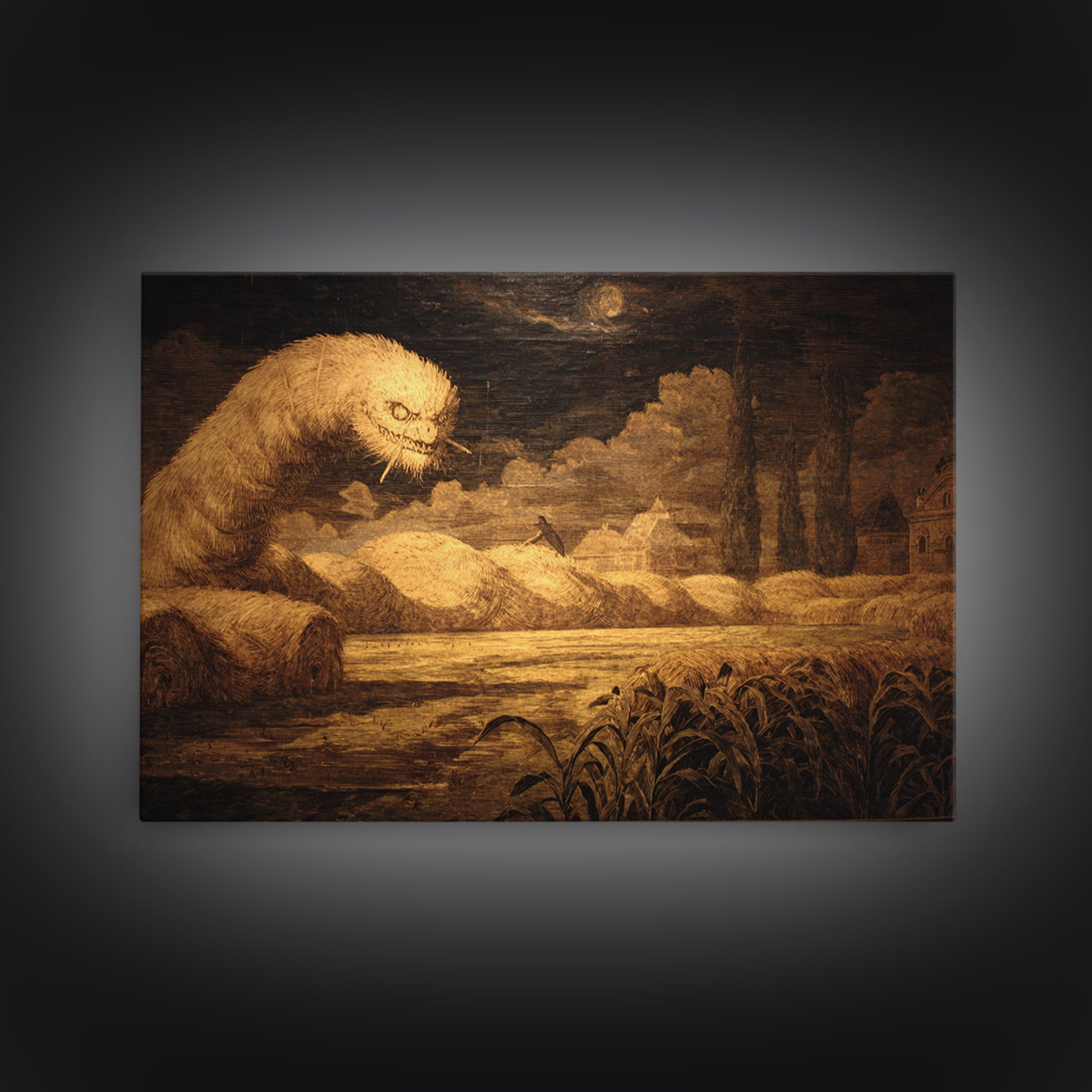 The Cornfield Crawler, Symbolist Gothic Landscape, Landscape Wall Art, Macabre Wall Art, Framed Canvas Print, Halloween Wall Art
