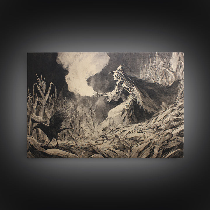 The Cornfield Crawler, Decadent Gothic Art, Landscape Wall Art, Dark Halloween Decor, Canvas Print, Halloween Wall Art