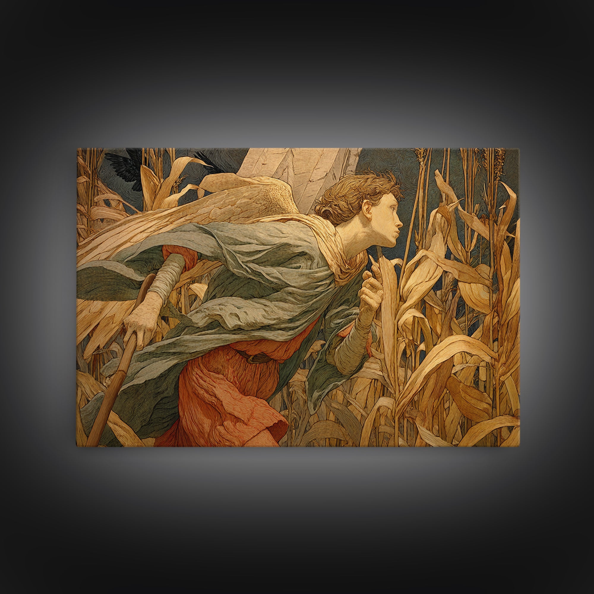 The Cornfield Crawler, Symbolist Death Art, Landscape Wall Art, Gothic Horror Wall Art, Framed Canvas Print, Halloween Wall Art