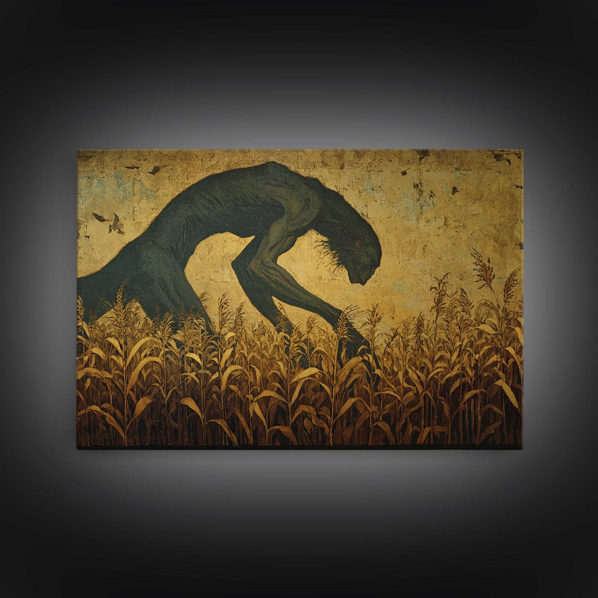 The Cornfield Crawler, Dark Symbolist Art, Landscape Wall Art, Dark Fantasy Wall Art, Canvas Print, Halloween Wall Art