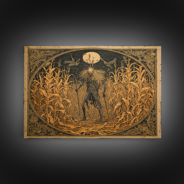 The Cornfield Crawler, Symbolist Etching Art, Square Wall Art, Dark Fantasy Wall Art, Canvas Print, Halloween Wall Art, Gothic Home Decor