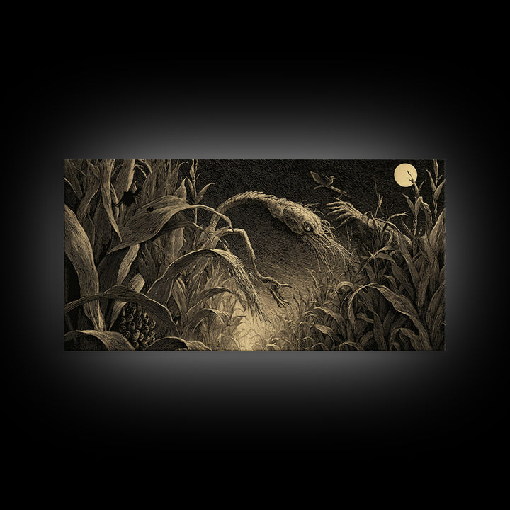 The Cornfield Crawler, Expressionist Nightmare Art, Wide Panoramic Art, Dark Fantasy Wall Art, Canvas Print, Halloween Wall Art
