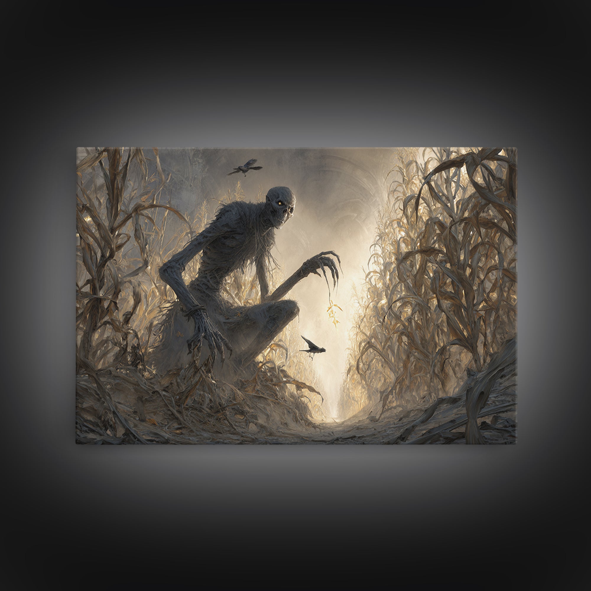 The Cornfield Crawler, Surreal Apocalyptic Art, Landscape Wall Art, Gothic Horror Wall Art, Canvas Print, Halloween Wall Art