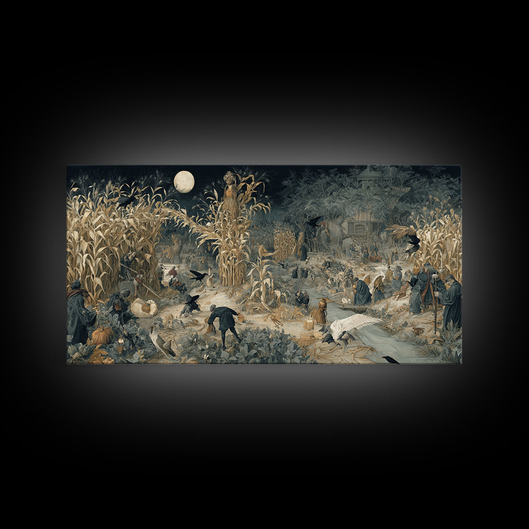 The Harvest Demon, Northern Renaissance Horror, Wide Panoramic Art, Gothic Horror Wall Art, Canvas Print, Halloween Wall Art