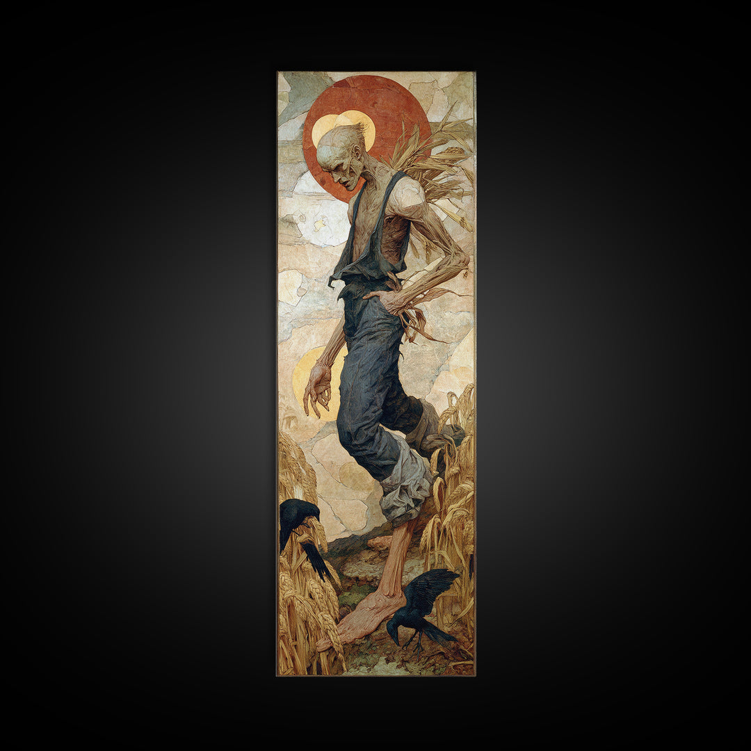 The Harvest Demon, Dark Renaissance Art, Tall Narrow Wall Art, Gothic Horror Wall Art, Framed Canvas Print, Halloween Wall Art