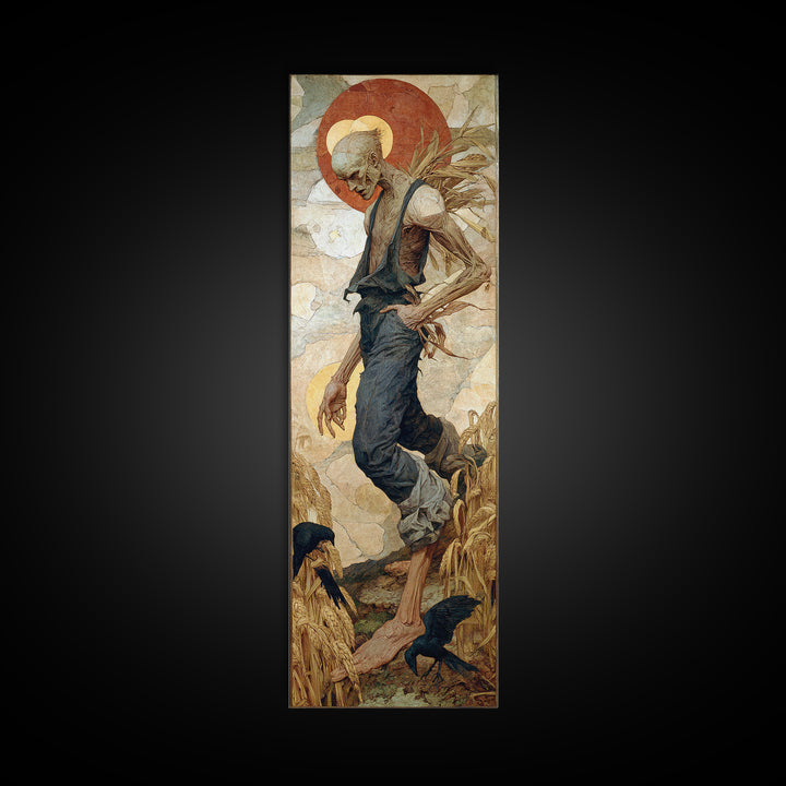The Harvest Demon, Dark Renaissance Art, Tall Narrow Wall Art, Gothic Horror Wall Art, Framed Canvas Print, Halloween Wall Art