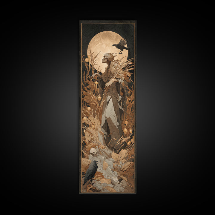 The Harvest Demon, Gothic Nightmare Art, Tall Narrow Wall Art, Dark Fantasy Wall Art, Framed Canvas Print, Halloween Wall Art