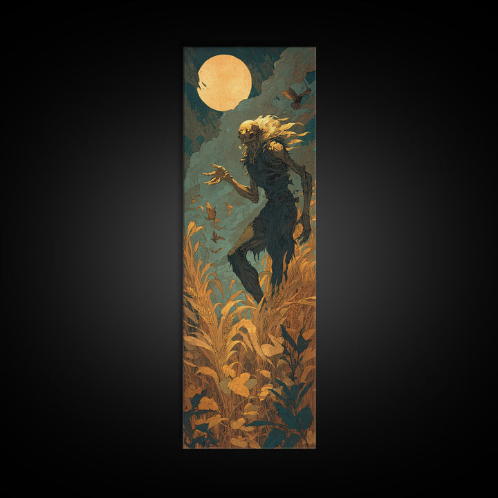 The Harvest Demon, Visionary Gothic Art, Tall Narrow Wall Art, Dark Halloween Decor, Canvas Print, Halloween Wall Art