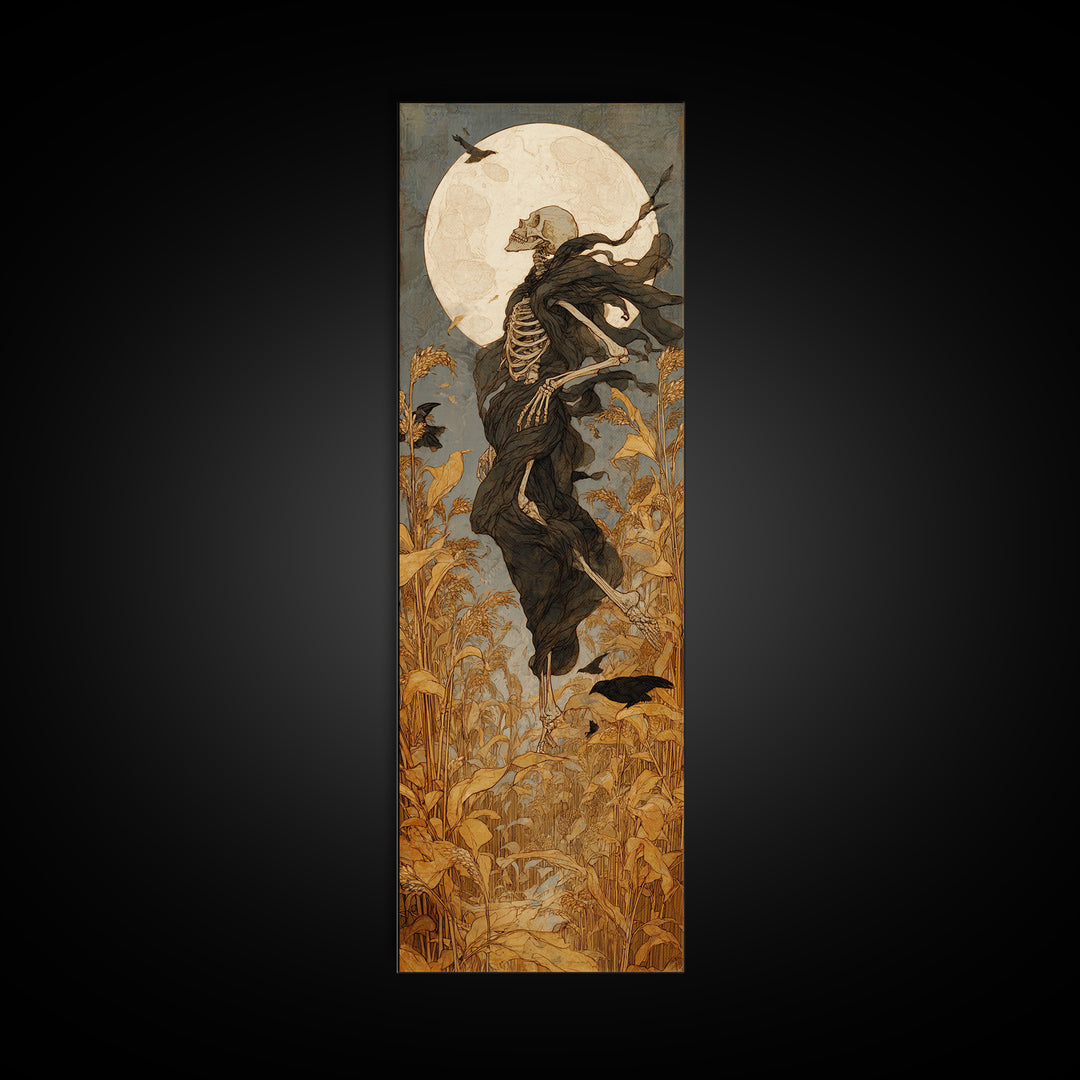 The Harvest Demon, Decadent Gothic Art, Tall Narrow Wall Art, Dark Halloween Decor, Framed Canvas Print, Halloween Wall Art
