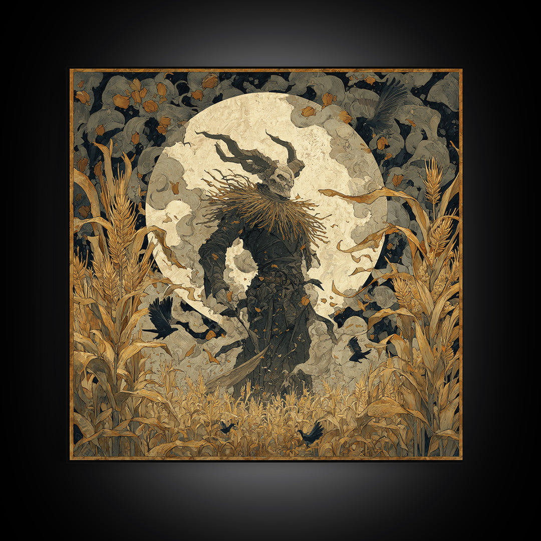 The Harvest Demon, Dark Symbolist Art, Square Wall Art, Gothic Horror Wall Art, Canvas Print, Halloween Wall Art, Dark Fantasy Art
