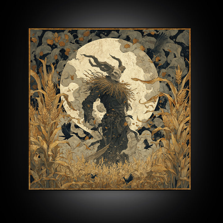 The Harvest Demon, Dark Symbolist Art, Square Wall Art, Gothic Horror Wall Art, Canvas Print, Halloween Wall Art, Dark Fantasy Art