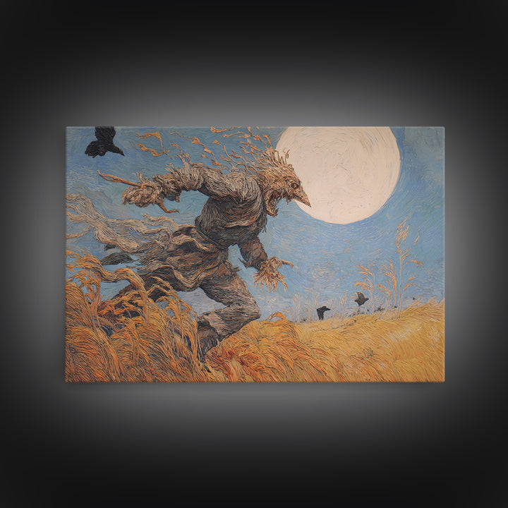 The Harvest Demon, Expressionist Gothic Art, Landscape Wall Art, Dark Halloween Decor, Framed Canvas Print, Halloween Wall Art