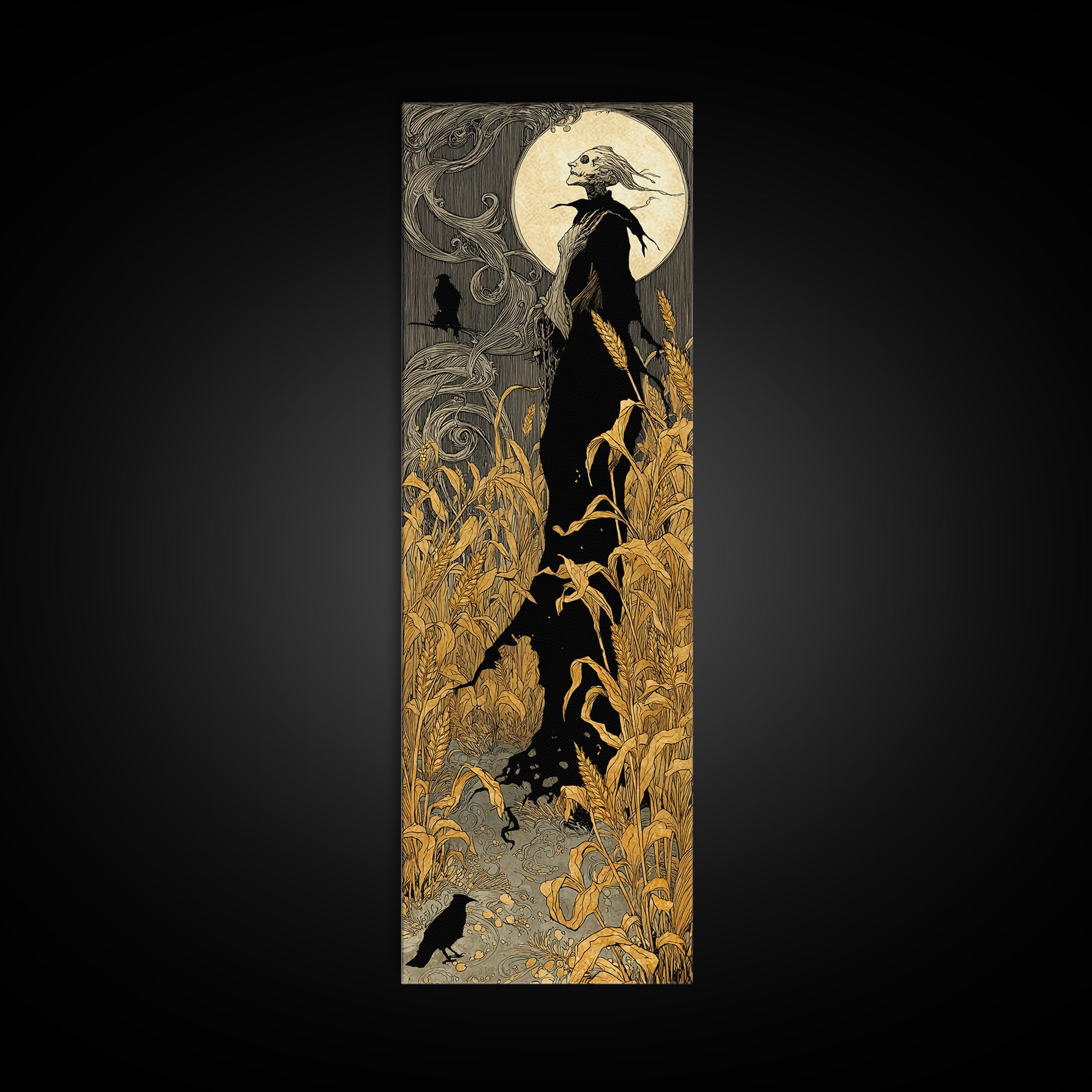 The Harvest Demon, Decadent Line Art, Tall Narrow Wall Art, Macabre Wall Art, Canvas Print, Halloween Wall Art, Dark Fantasy Art
