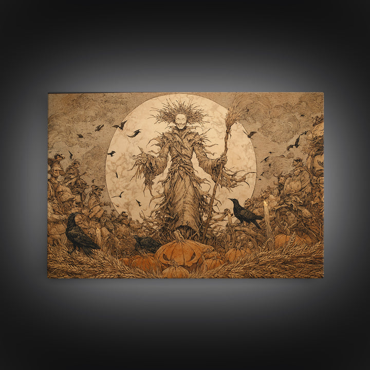 The Harvest Demon, Gothic Storybook Art, Landscape Wall Art, Dark Halloween Decor, Framed Canvas Print, Halloween Wall Art