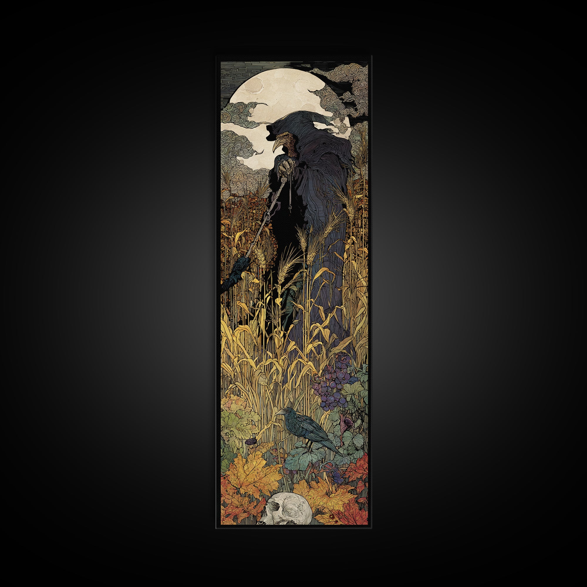 The Harvest Demon, Stained Glass Gothic Art, Tall Narrow Wall Art, Gothic Horror Wall Art, Canvas Print, Halloween Wall Art
