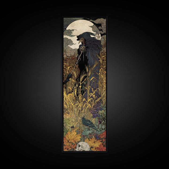 The Harvest Demon, Stained Glass Gothic Art, Tall Narrow Wall Art, Gothic Horror Wall Art, Canvas Print, Halloween Wall Art