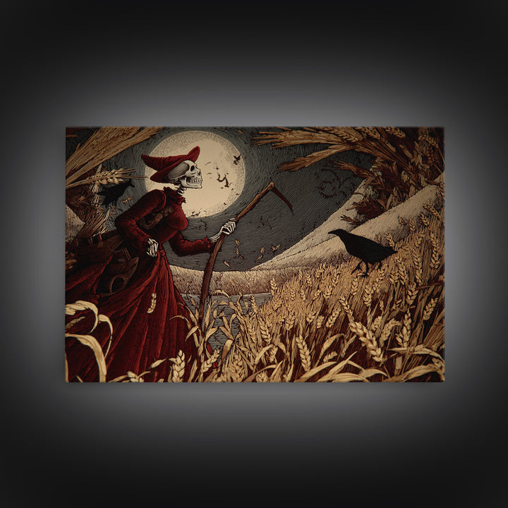 The Harvest Demon, Macabre Folk Print Art, Landscape Wall Art, Macabre Wall Art, Canvas Print, Halloween Wall Art