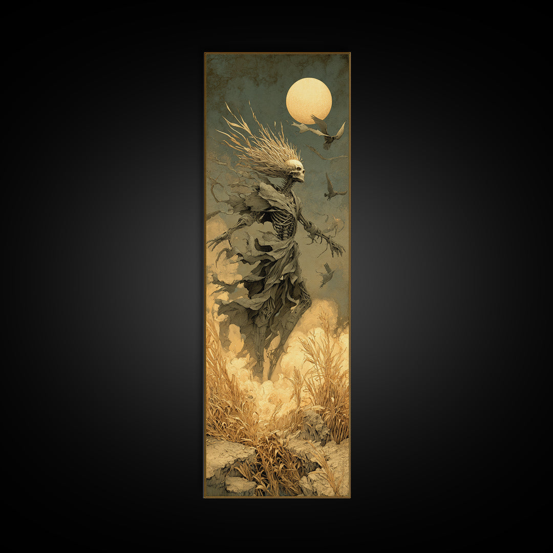 The Harvest Demon, Surreal Apocalyptic Art, Tall Narrow Wall Art, Dark Halloween Decor, Framed Canvas Print, Halloween Wall Art