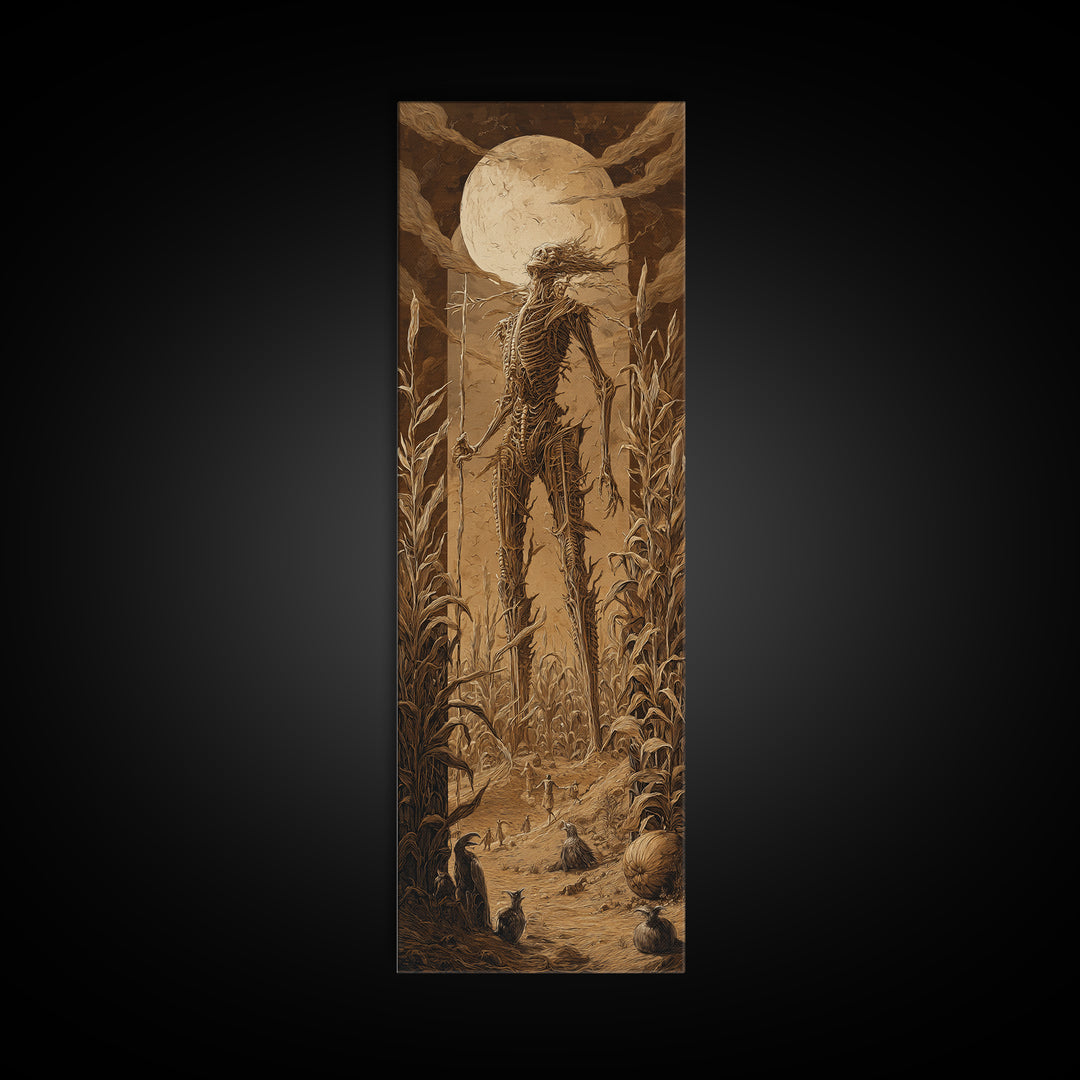 The Harvest Demon, Biomechanical Horror Art, Tall Narrow Wall Art, Dark Fantasy Wall Art, Framed Canvas Print, Halloween Wall Art