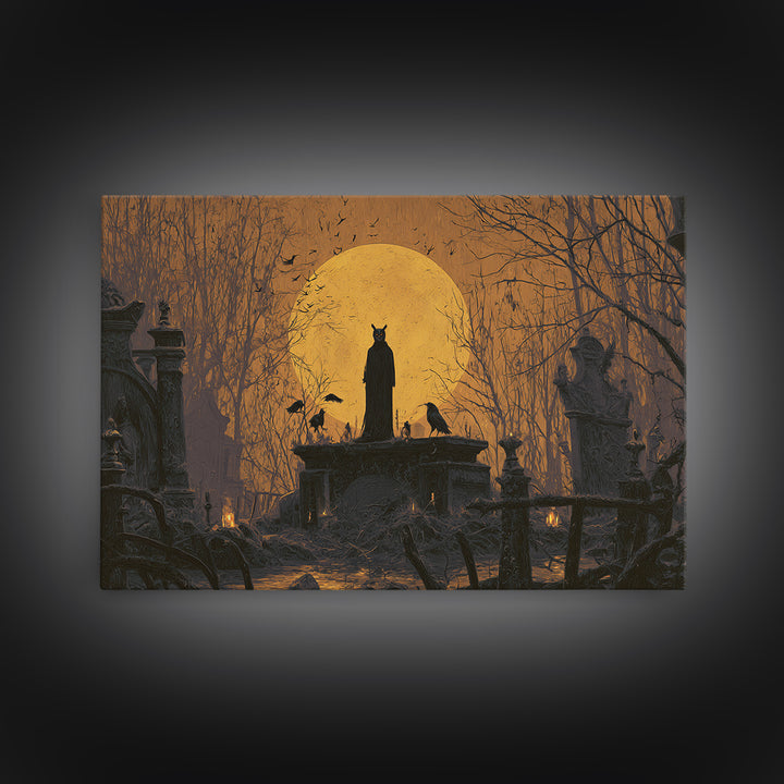 The Owl-Faced Omen, Romantic Gothic Landscape, Landscape Wall Art, Dark Halloween Decor, Canvas Print, Halloween Wall Art
