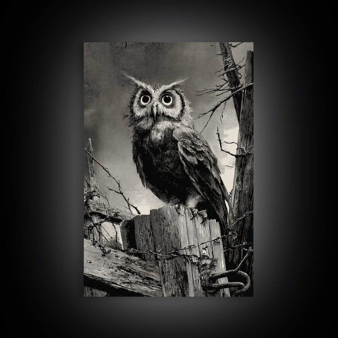 The Owl-Faced Omen, Decadent Gothic Art, Vertical Wall Art, Dark Fantasy Wall Art, Framed Canvas Print, Halloween Wall Art