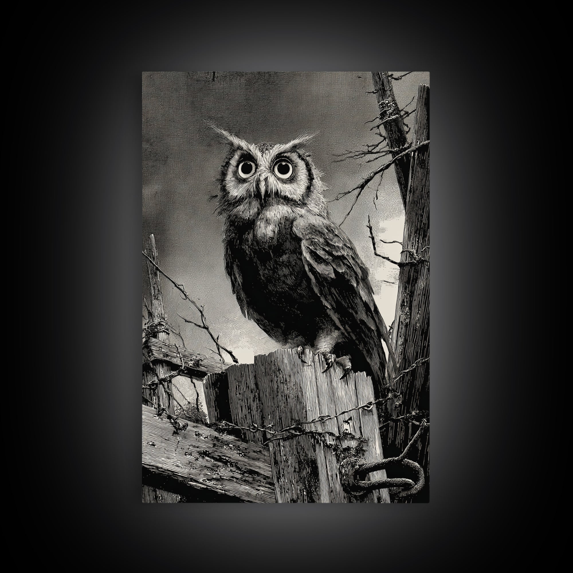 The Owl-Faced Omen, Decadent Gothic Art, Vertical Wall Art, Dark Fantasy Wall Art, Framed Canvas Print, Halloween Wall Art