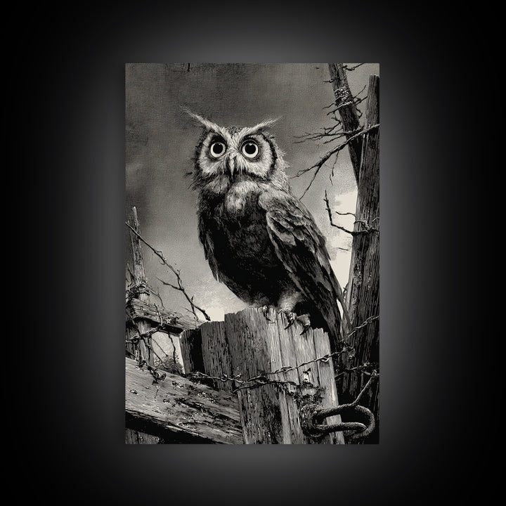 The Owl-Faced Omen, Decadent Gothic Art, Vertical Wall Art, Dark Fantasy Wall Art, Framed Canvas Print, Halloween Wall Art