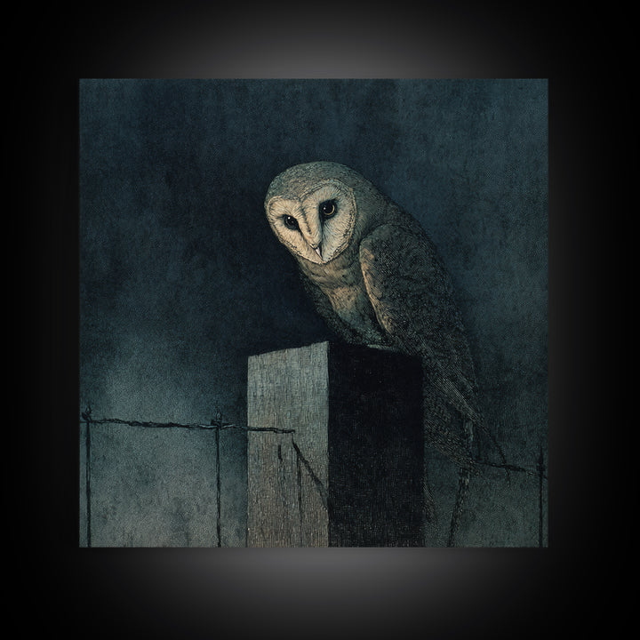 The Owl-Faced Omen, Dark Symbolist Art, Square Wall Art, Gothic Horror Wall Art, Canvas Print, Halloween Wall Art