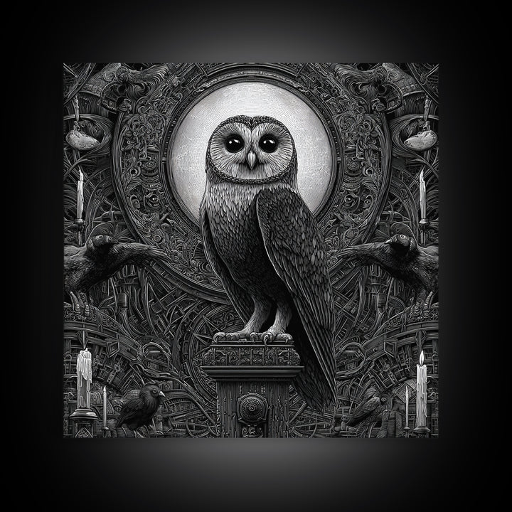 The Owl-Faced Omen, Biomechanical Horror Art, Square Wall Art, Gothic Horror Wall Art, Canvas Print, Halloween Wall Art, Statement Wall Art
