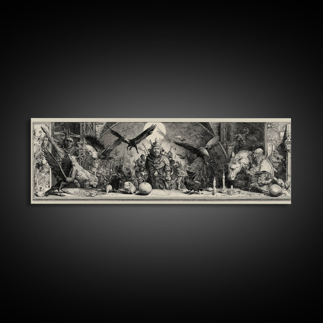 The Bat-Winged Imp, Renaissance Engraving Art, Extra Wide Wall Art, Dark Fantasy Wall Art, Canvas Print, Halloween Wall Art