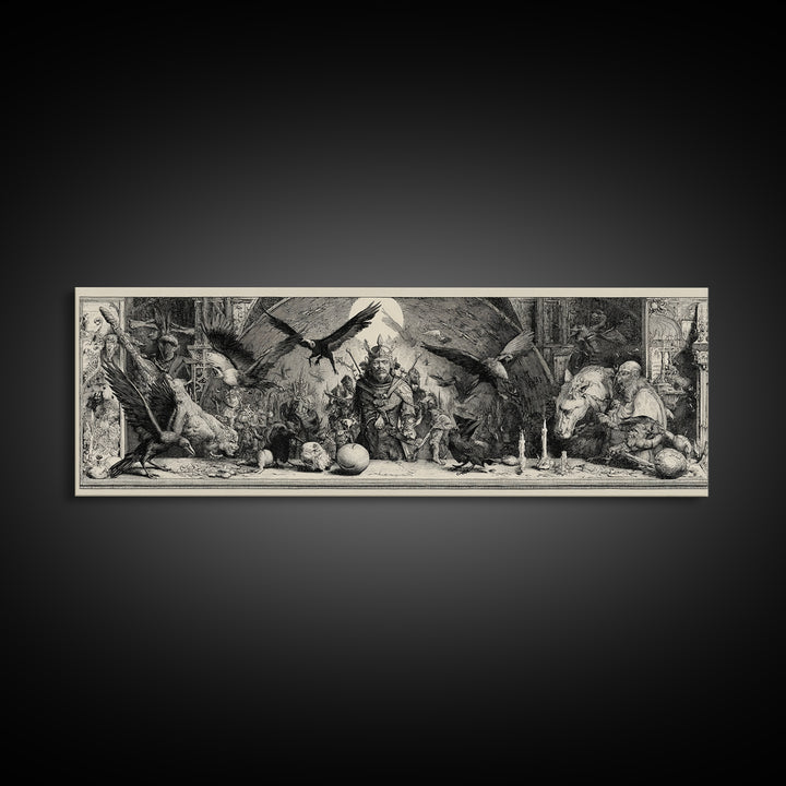 The Bat-Winged Imp, Renaissance Engraving Art, Extra Wide Wall Art, Dark Fantasy Wall Art, Canvas Print, Halloween Wall Art
