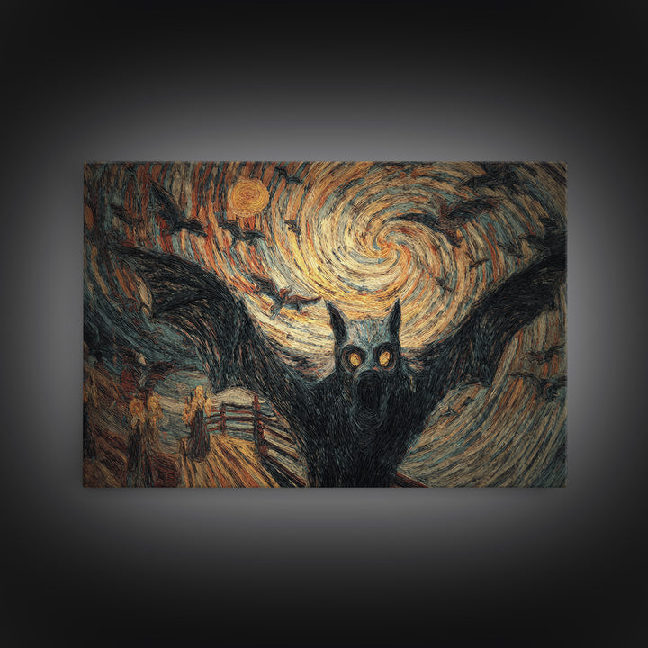 The Bat-Winged Imp, Expressionist Gothic Art, Landscape Wall Art, Macabre Wall Art, Framed Canvas Print, Halloween Wall Art