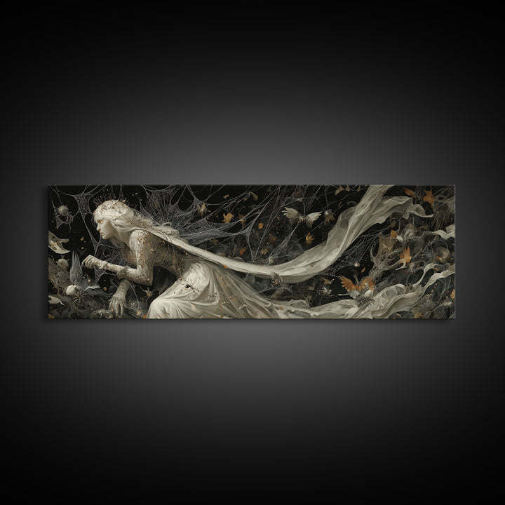 The Spider Queen, Medieval Grotesque Art, Extra Wide Wall Art, Gothic Horror Wall Art, Canvas Print, Halloween Wall Art