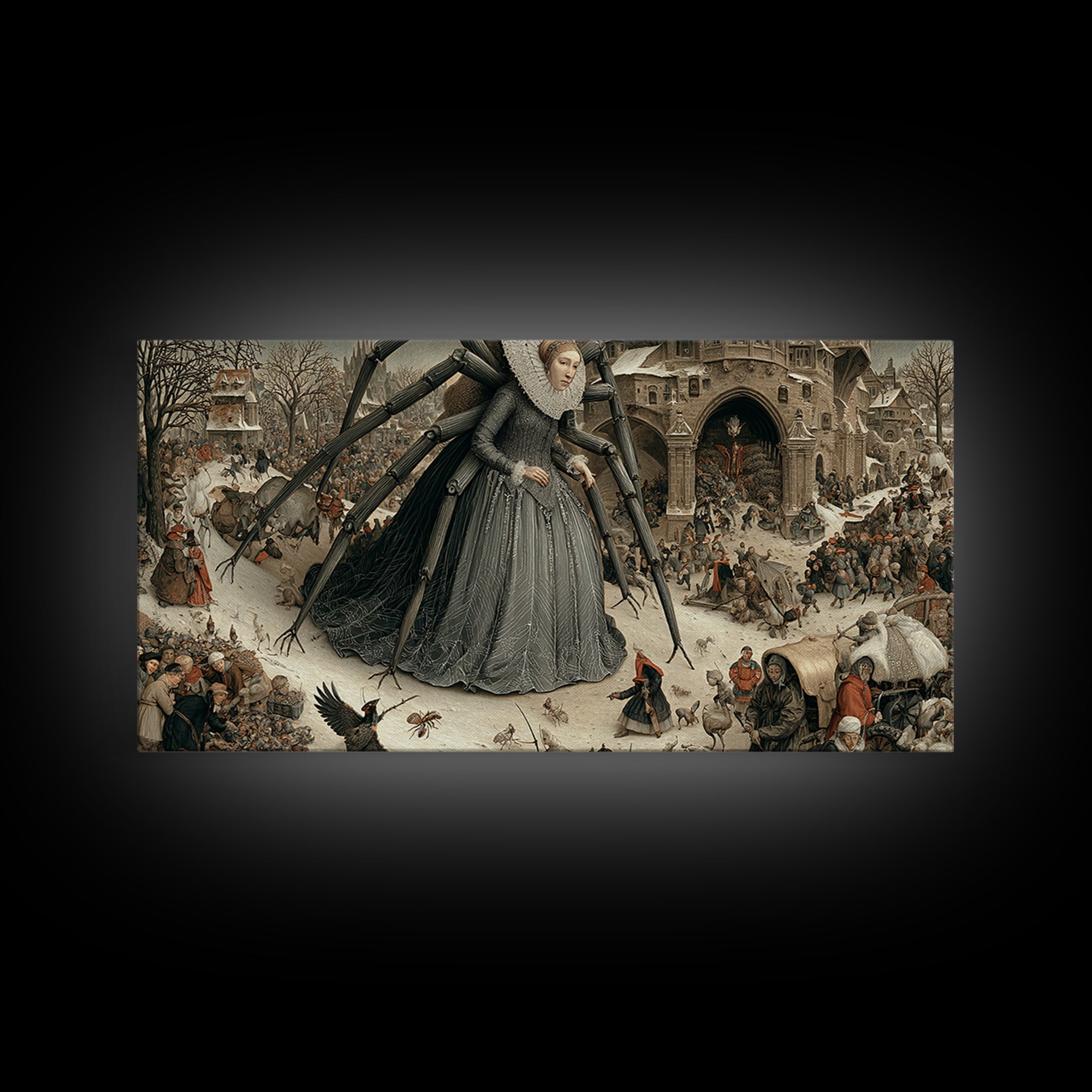 The Spider Queen, Northern Renaissance Horror, Wide Panoramic Art, Gothic Horror Wall Art, Canvas Print, Halloween Wall Art