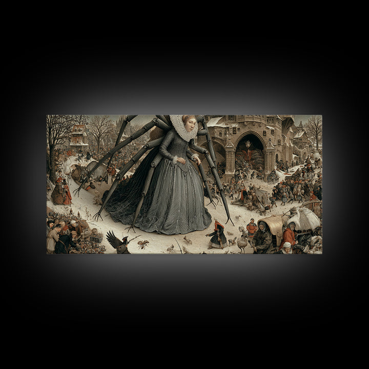 The Spider Queen, Northern Renaissance Horror, Wide Panoramic Art, Gothic Horror Wall Art, Canvas Print, Halloween Wall Art