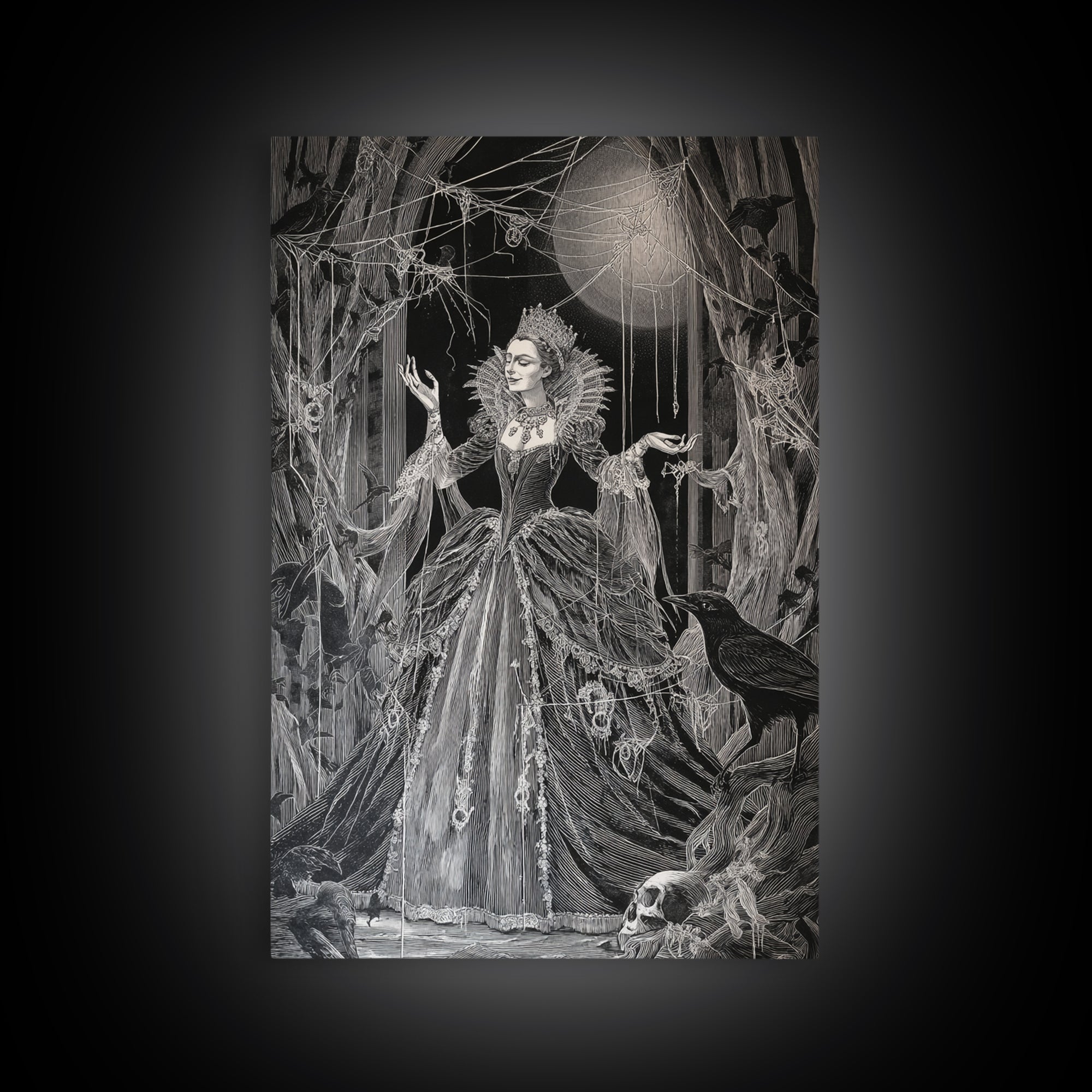 The Spider Queen, Danse Macabre Art, Vertical Wall Art, Dark Halloween Decor, Framed Canvas Print, Halloween Wall Art