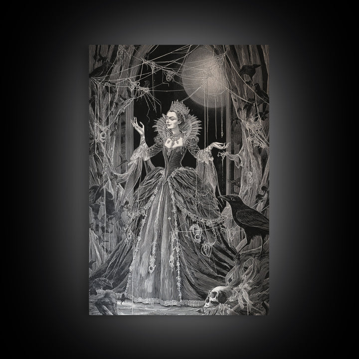The Spider Queen, Danse Macabre Art, Vertical Wall Art, Dark Halloween Decor, Framed Canvas Print, Halloween Wall Art