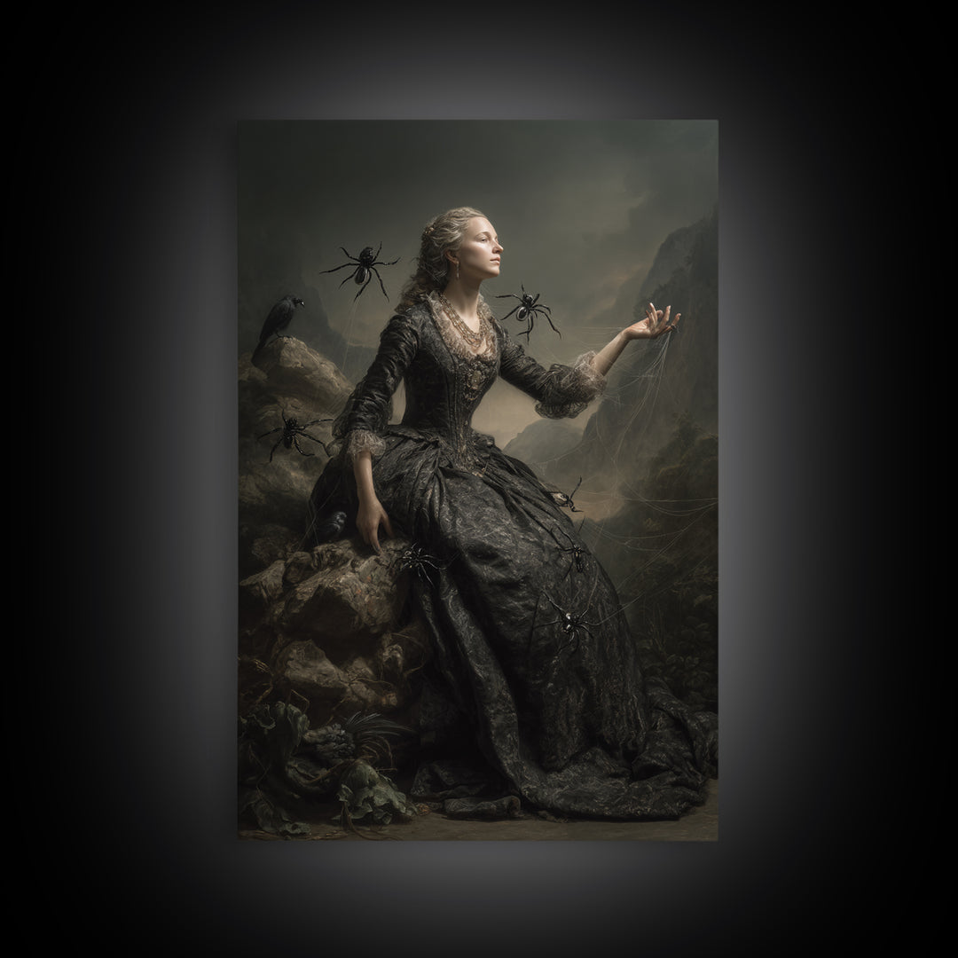The Spider Queen, Baroque Witchcraft Art, Vertical Wall Art, Dark Halloween Decor, Canvas Print, Halloween Wall Art, Dark Fantasy Art