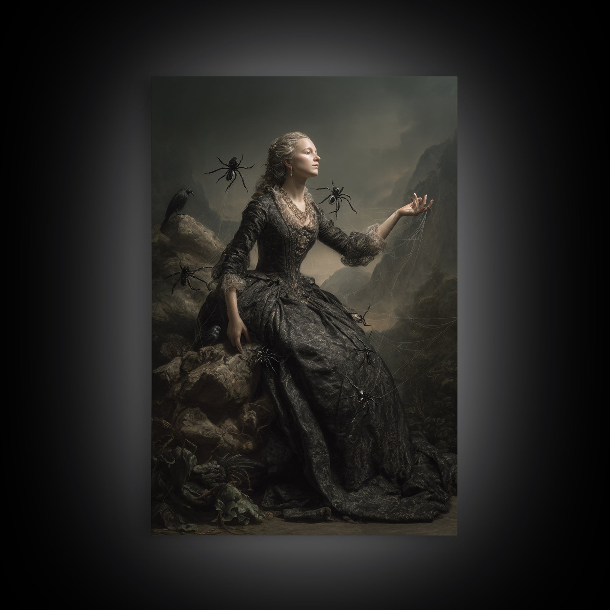 The Spider Queen, Baroque Witchcraft Art, Vertical Wall Art, Dark Halloween Decor, Canvas Print, Halloween Wall Art, Dark Fantasy Art