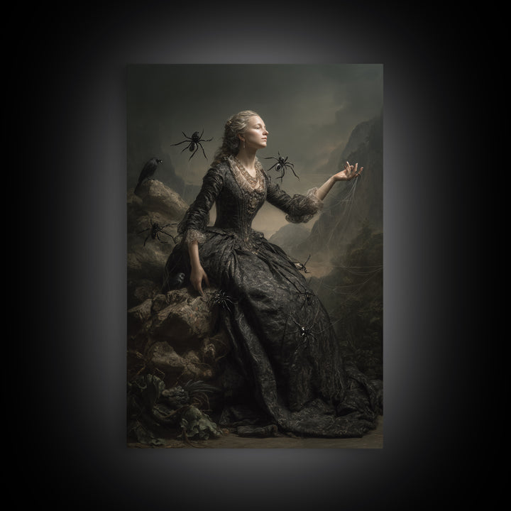 The Spider Queen, Baroque Witchcraft Art, Vertical Wall Art, Dark Halloween Decor, Canvas Print, Halloween Wall Art, Dark Fantasy Art