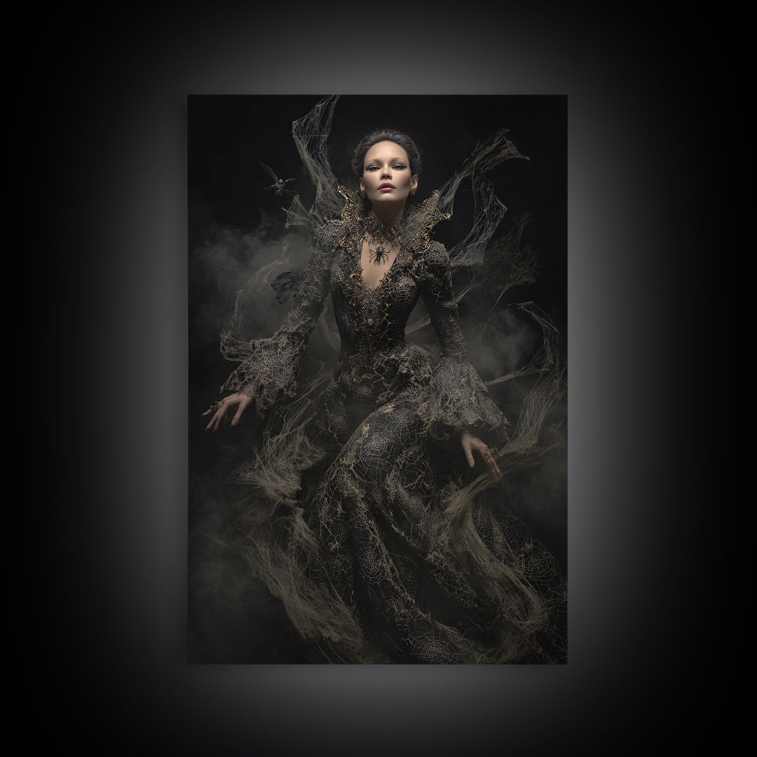 The Spider Queen, Dark Romantic Horror Art, Vertical Wall Art, Dark Fantasy Wall Art, Framed Canvas Print, Halloween Wall Art