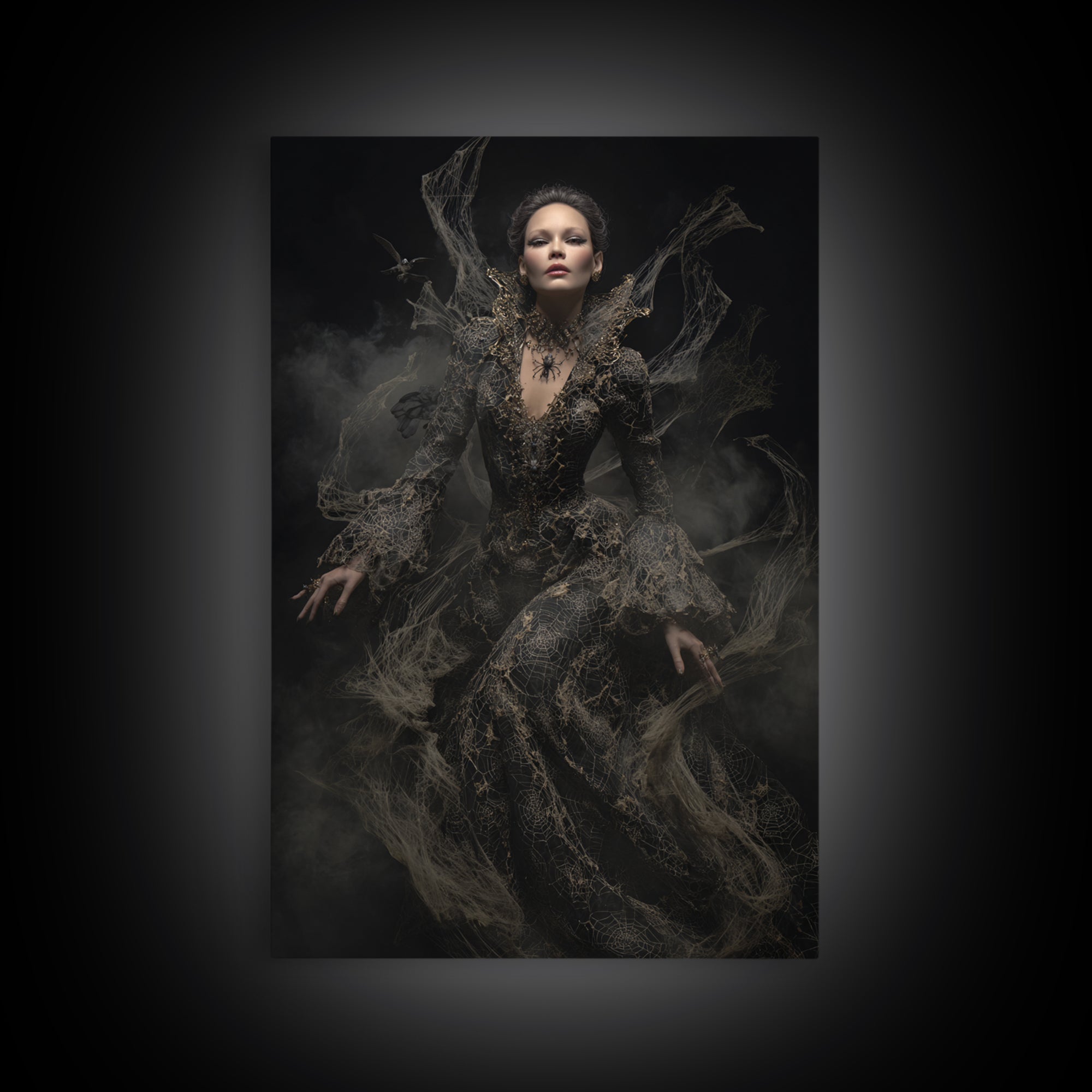 The Spider Queen, Dark Romantic Horror Art, Vertical Wall Art, Dark Fantasy Wall Art, Framed Canvas Print, Halloween Wall Art