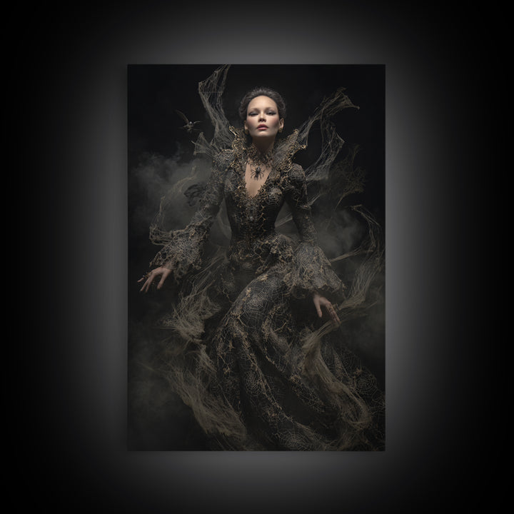The Spider Queen, Dark Romantic Horror Art, Vertical Wall Art, Dark Fantasy Wall Art, Framed Canvas Print, Halloween Wall Art