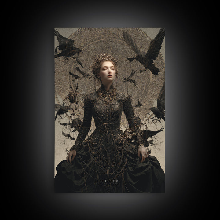The Spider Queen, Visionary Gothic Art, Vertical Wall Art, Macabre Wall Art, Canvas Print, Halloween Wall Art, Spooky Wall Decor
